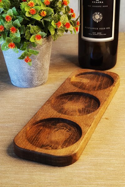 KHAKMA 3-Compartment Walnut Wooden Oil Pot Oil Bowl Stand