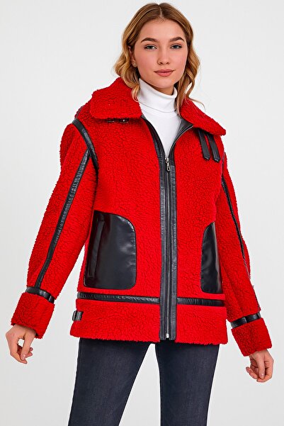 Leather Club Kırmızı Aksesuarlı Puffer Kaban
