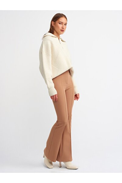 Dilvin 7962 Flared Leg Trousers-camel