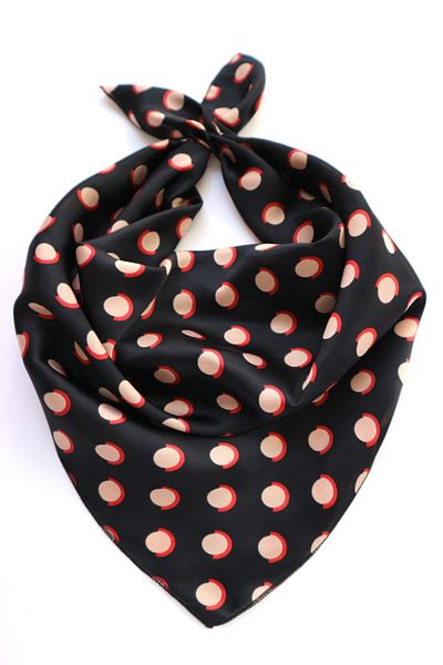 THE MOON Retro Circle Pattern Black Silk Satin Scarf