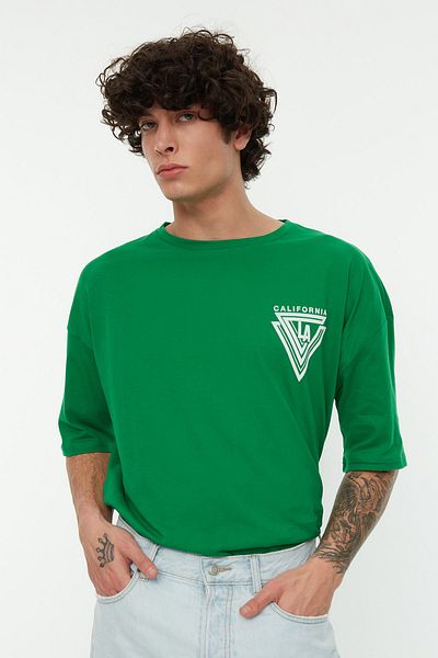 Trendyol Collection Oversize/široký střih Crew Neck Krátký rukáv City Print 100% bavlna Tričko TMNSS20TS1102