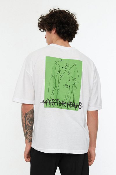 Trendyol Collection Oversize Λευκό Βαμβακερό T-Shirt - Πίσω εμπριμέ TMNSS22TS0913