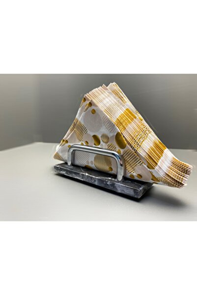 Modestmar Natural Black Marble Silver Napkin Holder
