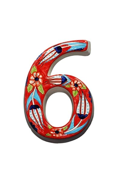 Yılmazel Număr de ușă din ceramică realizată manual cu 3 opțiuni de culoare, numere de uși 6 roșu