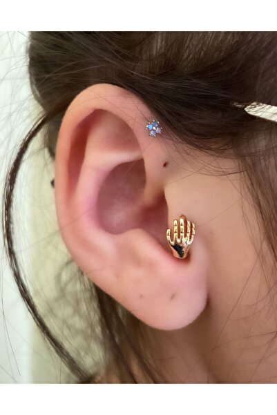 Arescollection Çelik Gold Renk El Tragus Helix Lobe Uyumlu Halka Piercing