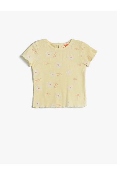 Koton Baby Girl Short Sleeve Floral Printed Yellow T-Shirt 2ymg19399ok