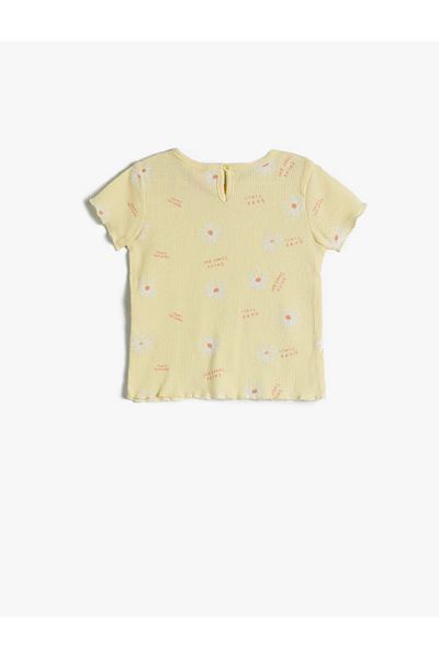 Koton Baby Girl Short Sleeve Floral Printed Yellow T-Shirt 2ymg19399ok