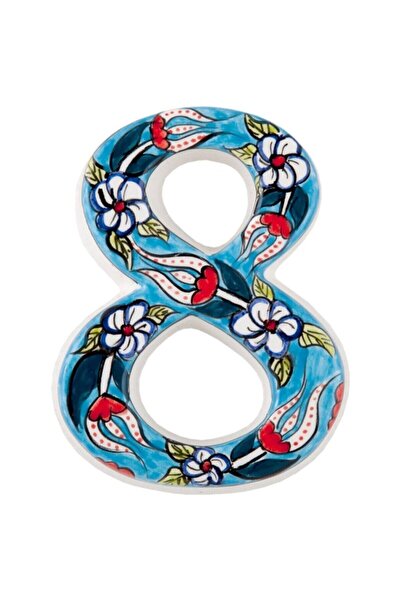 Yılmazel Numărul ușii din ceramică realizat manual, numerele ușilor 8 albastru
