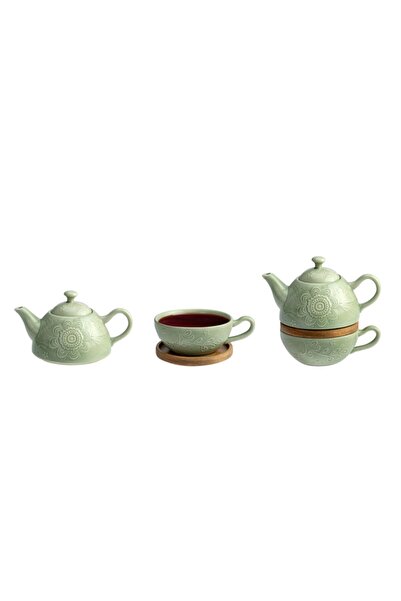 English Home Floral Poem Stoneware Demlık Seti 350 ml 250 ml Yeşil