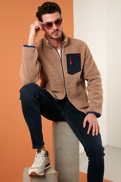 Buratti Cardigan din lână pentru bărbați, cu guler în picioare, cu fermoar 5909001