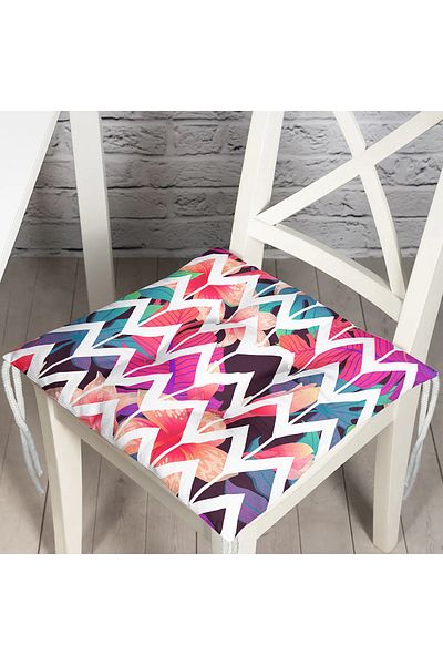 Realhomes Water Lily Themed Zigzag Patterned Digital Printed Pouf Chair Cushion