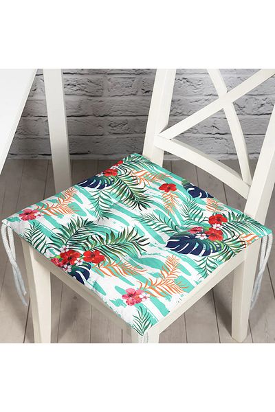 Realhomes Turquoise Flower Feast Modern Digital Printed Pouf Chair Cushion