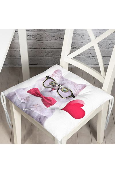 Realhomes Digital Printed Fluffy Square Chair Cushion with Cat