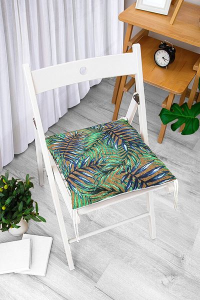 Realhomes Colorful Leaves Patterned Fluffy Square Chair Cushion on Sack Floor
