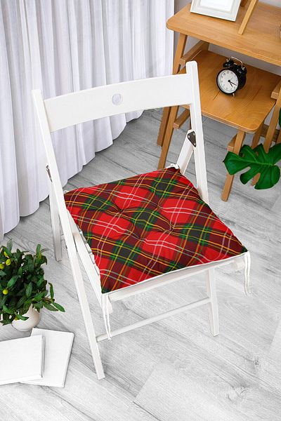 Realhomes Black Edkose Patterned Fluffy Square Chair Cushion on Red Background