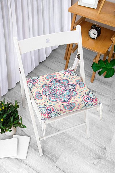 Realhomes Puffy Square Chair Cushion with Damask Pattern Motif