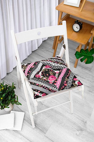 Realhomes Square Point Drawing Decorative Digital Printed Pouf Chair Cushion