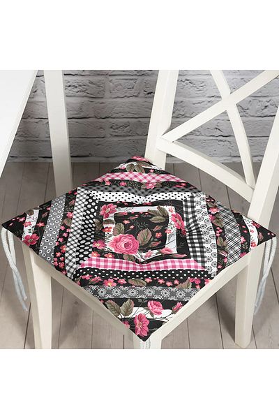 Realhomes Square Point Drawing Decorative Digital Printed Pouf Chair Cushion