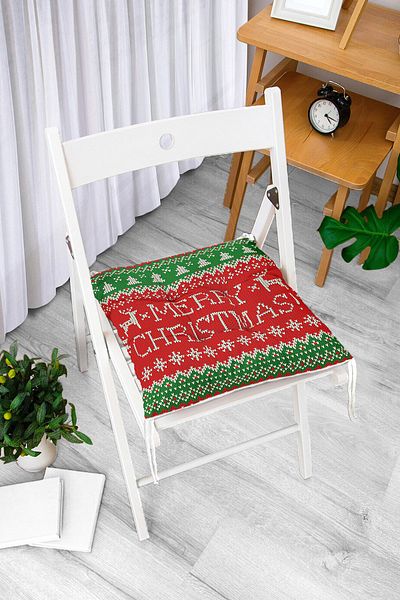 Realhomes Merry Christmas Motif Digital Printed Fluffy Chair Cushion