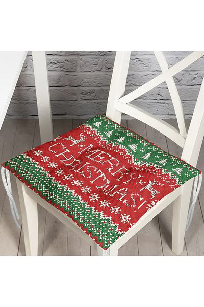 Realhomes Merry Christmas Motif Digital Printed Fluffy Chair Cushion