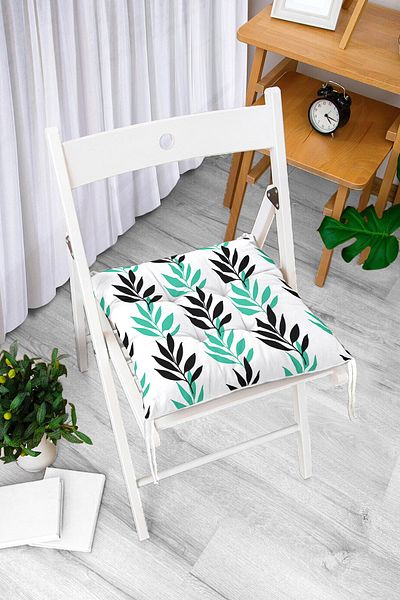 Realhomes Digital Printed Modern Fluffy Chair Cushion with Colorful Leaf Motif