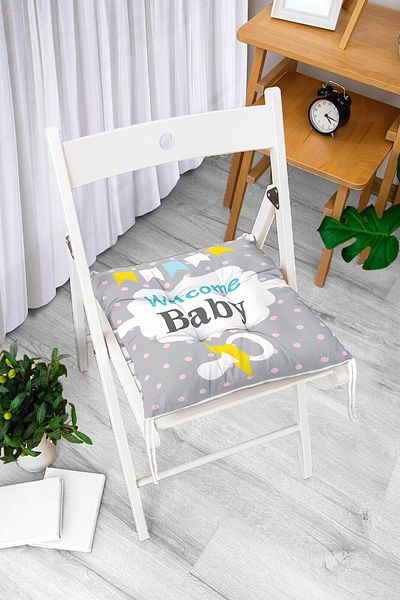 Realhomes Digital Printed Baby Room Pofidik Chair Cushion with Teddy Bear Pattern on Pink Background