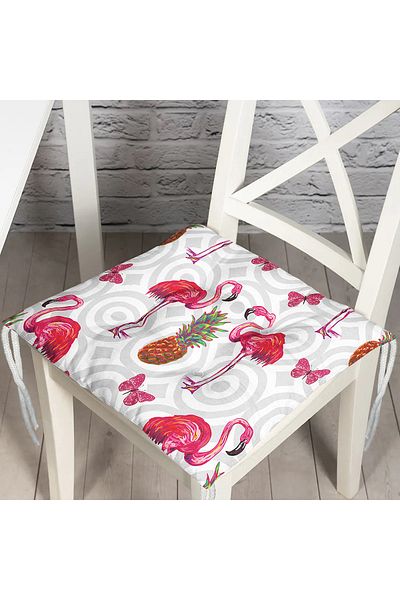 Realhomes Flamingo Patterned Digital Printed Fluffy Square Chair Cushion