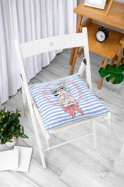 Realhomes Blue Striped Fashion Girl Digital Printed Decorative Fluffy Chair Cushion