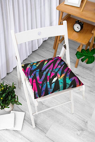 Realhomes Dekorativni pufasti jastuk za stolicu sa neon zigzag uzorkom na crn...