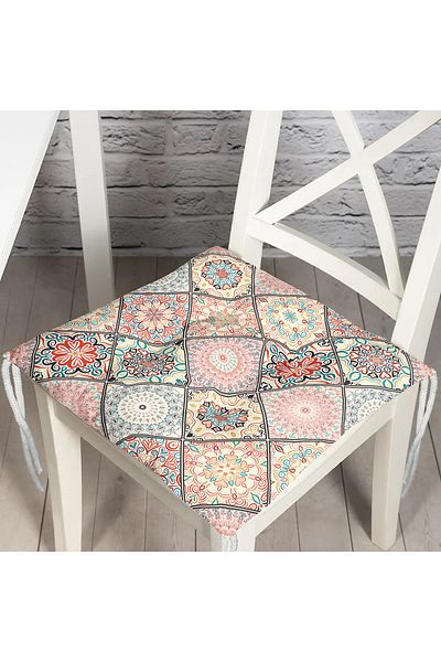 Realhomes Geometric Shaped Indian Pattern Printed Digital Printed Pouf Chair Cushion
