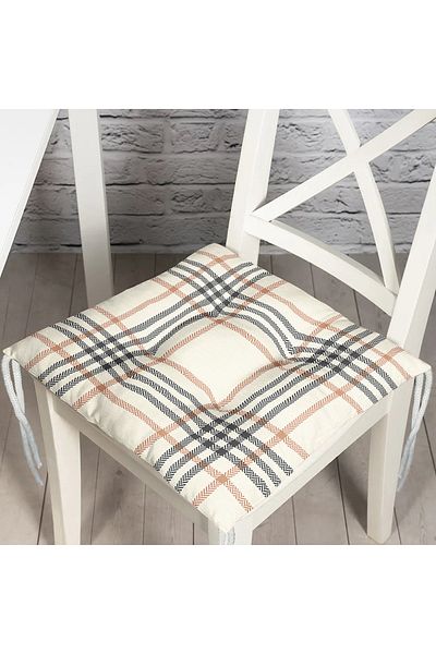 Realhomes Cream Colored Plaid Patterned Fluffy Square Chair Cushion