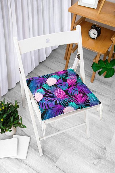 Realhomes Navy Blue Tropical Patterned Digital Printed Fluffy Chair Cushion