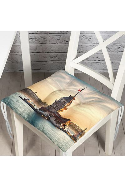 Realhomes Maiden's Tower Digital Printed Puffy Square Chair Cushion