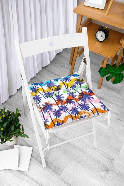 Realhomes Colorful Palms Special Design Fluffy Square Chair Cushion