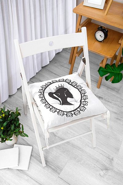 Realhomes Women's Illustrated Black and White Digital Fluffy Chair Cushion