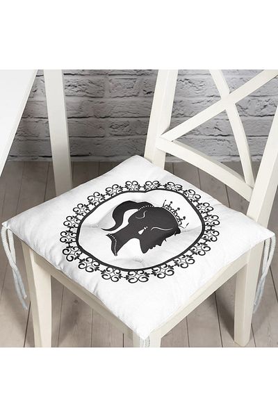 Realhomes Women's Illustrated Black and White Digital Fluffy Chair Cushion
