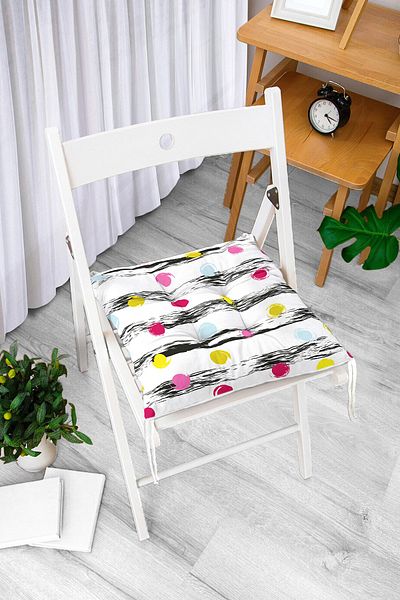 Realhomes Horizontal Themed Rainbow Polka Dot Modern Fluffy Chair Cushion