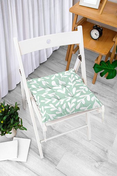 Realhomes Mind Green Floored Leaf Motif Digital Printed Pouf Chair Cushion