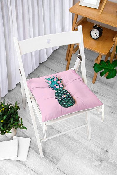 Realhomes 3D Pineapple Themed Modern Fluffy Chair Cushion on Pink Background