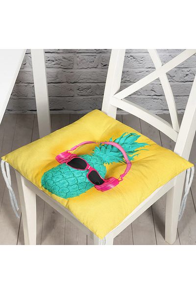 Realhomes Modern Pouf Chair Cushion with Yellow Background and Pineapple Detail