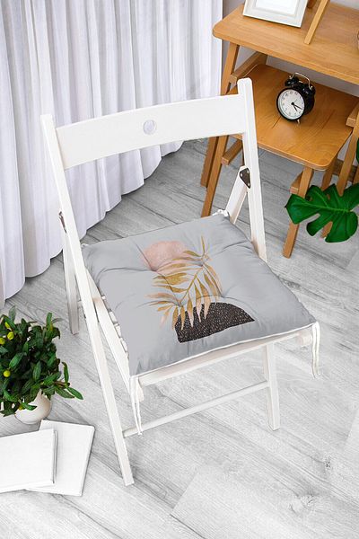 Realhomes Pofidik Chair Cushion with Abstract Drawing Moon and Leaf Motif on Gray Background