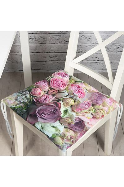 Realhomes Pink Roses Digital Printed Fluffy Square Chair Cushion
