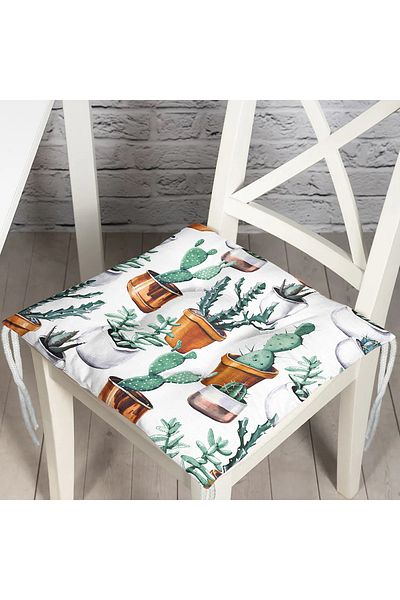 Realhomes Cactus Printed Decorative Fluffy Square Chair Cushion