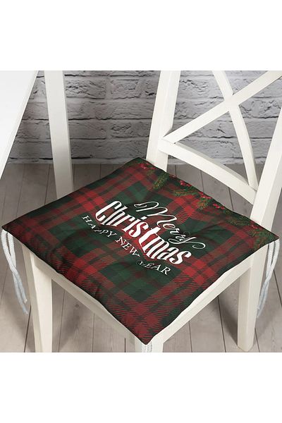 Realhomes Merry Christmas Printed Fluffy Square Chair Cushion on Plaid Background