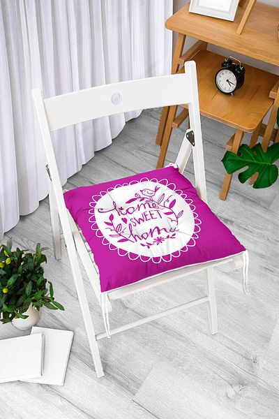 Realhomes Home Sweet Home Digital Printed Fluffy Square Chair Cushion