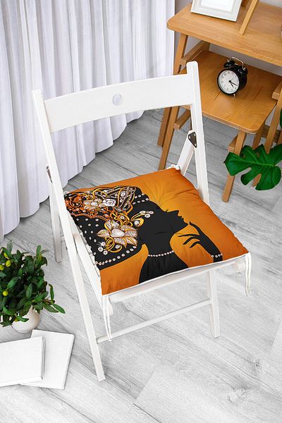 Realhomes Elegance Special Design Fluffy Square Chair Cushion with Orange Background