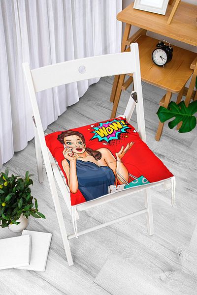 Realhomes Popart Wow Patterned Modern Fluffy Chair Cushion with Red Background