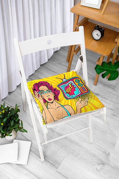 Realhomes Pop Art Wow Patterned Special Design Fluffy Square Chair Cushion