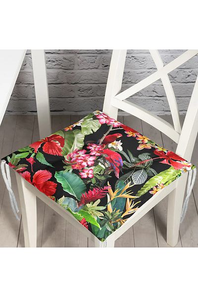 Realhomes 3d Tropical Parrots on Black Background Modern Fluffy Chair Cushion