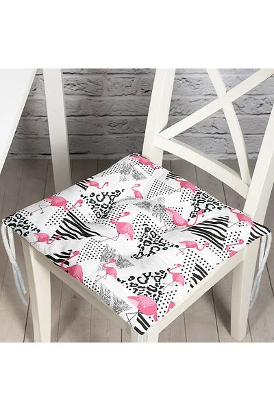 Realhomes Polka Dot Themed Flamingo Patterned Digital Printed Pouf Chair Cushion